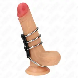 Kink - 4 anillos pene metal 3.7 cm a 5 cm conectados por cuero