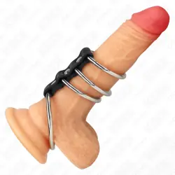 Kink - 4 anillos pene metal 3.7 cm a 5 cm conectados por cuero
