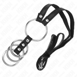 Kink - 4 anillos pene metal conectados 3.8 cm a 5 cm con cinturón de polipiel 112 cm
