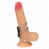Kink - anillo pene triple metal 3.7 cm a 5 cm conectados con cuero - 1