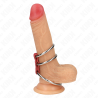Kink - anillo pene triple metal 3.7 cm a 5 cm conectados con cuero rojo - 1