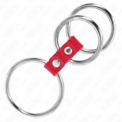 Kink - anillo pene triple metal 3.7 cm a 5 cm conectados con cuero rojo