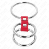 Kink - anillo pene triple metal 3.7 cm a 5 cm conectados con cuero rojo - 4