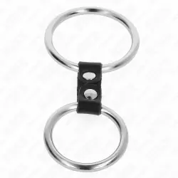 Kink - anillo pene doble metal 3.7 cm a 5 cm conectados por correa polipiel modelo 2