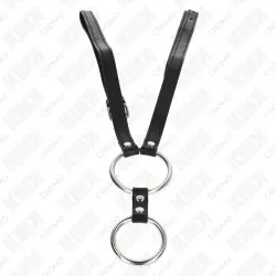 Kink - anillo pene doble metal 3.8 cm a 5 cm con cinturón de polipiel 112 cm