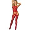 Bodystocking de Rejilla Rojo con Medias Subblime, de frente con las medias puestas