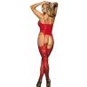 Bodystocking de Rejilla Rojo con Medias Subblime, de espaldas con el liguero