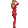 Subblime - 951825 bodystocking crotchless de rejilla con patrón de rosas rojo talla única - 3