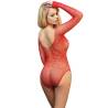 Subblime - 952303 bodystocking de rejilla brillante con hombros descubiertos manga larga rojo talla única - 2