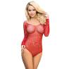 Subblime - 952303 bodystocking de rejilla brillante con hombros descubiertos manga larga rojo talla única - 3