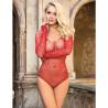Subblime - 952303 bodystocking de rejilla brillante con hombros descubiertos manga larga rojo talla única - 5