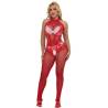 Subblime - 952372 bodystocking crotchless de rejilla y encaje con cuello alto rojo talla única - 1