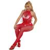 Subblime - 952372 bodystocking crotchless de rejilla y encaje con cuello alto rojo talla única - 5