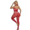 Subblime - 952372 bodystocking crotchless de rejilla y encaje con cuello alto rojo talla única - 6