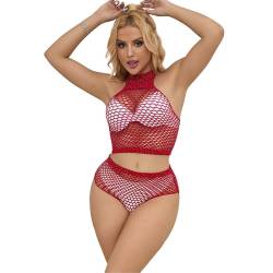 Subblime - 952402 bodystocking conjunto de rejilla con brillantes rojo talla única - - 4