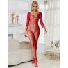 Subblime - 952419 bodystocking de rejilla con diamantes manga larga rojo talla única - 4