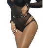 Esposas con cinturón bondage negro Subblime, puestas en una modelo de lado