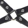 Esposas con cinturón bondage negro Subblime, detalle de la anilla y los remaches