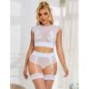 Conjunto Blanco con Liguero Subblime S/M, en escena, de frente