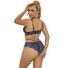 Conjunto de Encaje Azul con Tiras Subblime S/M, de espaldas