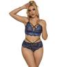 Sujetador y Braguita Encaje Azul Subblime L/XL, de frente con la mano en el pelo