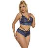 Sujetador y Braguita Encaje Azul Subblime L/XL, de frente con las manos en el pecho
