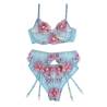 Subblime - 954109 sujetador + panties con liguero diseño floral azul s/m - 5