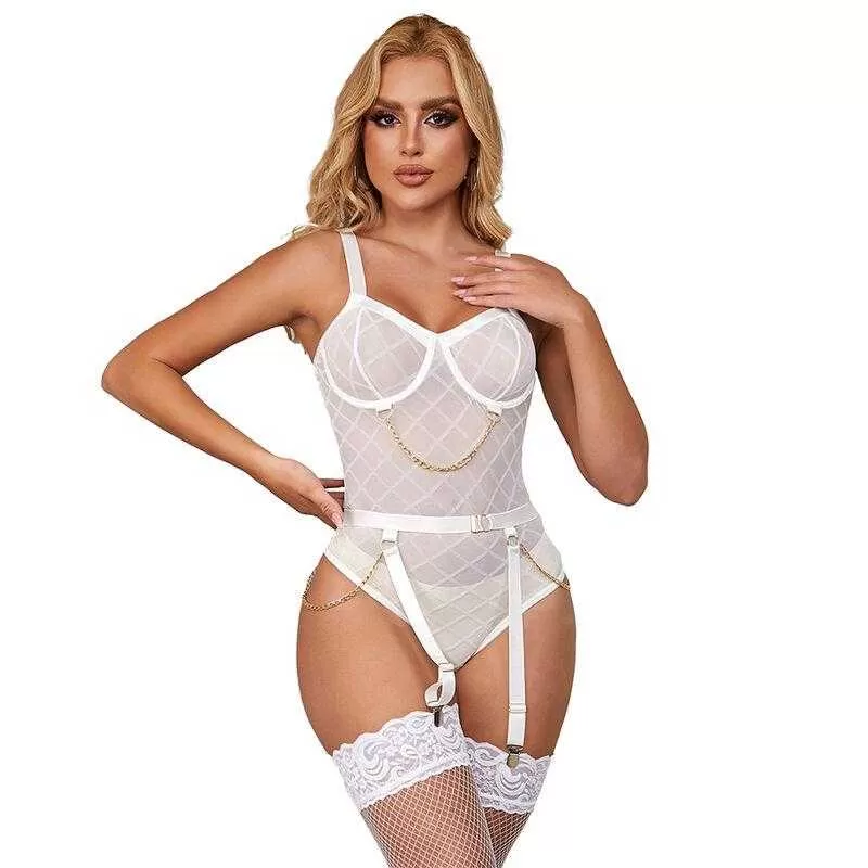 Subblime - 954291 body con cadenas + ligueros blanco l/xl