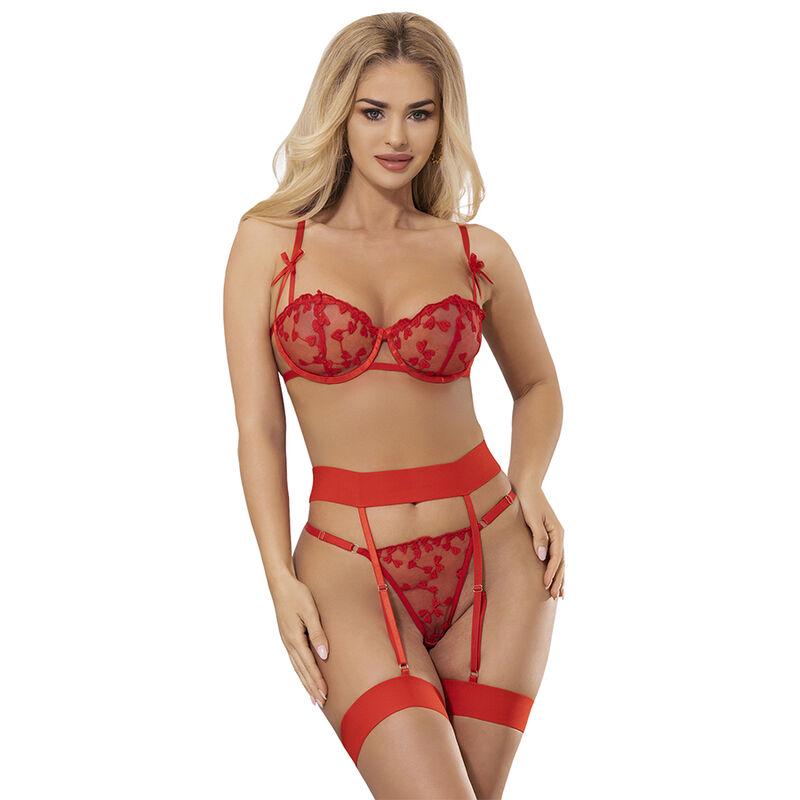 Subblime - 954321 sujetador + tanga + ligueros estampado de corazones rojo s/m Subblime - 954321 sujetador + tanga + ligueros estampado de corazones rojo s/m