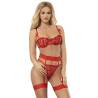 Conjunto Corazones Rojo con Liguero Subblime S/M, de tres cuartos