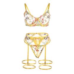 Subblime - 954345 sujetador + tanga + ligueros diseño floral amarillo s/m - 6