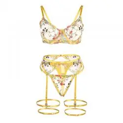 Subblime - 954352 sujetador + tanga + ligueros diseño floral amarillo l/xl Subblime - 954352 sujetador + tanga + ligueros diseño floral amarillo l/xl