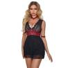 Vestido Bondage de Encaje Negro Subblime S/M, de frente con la banda roja