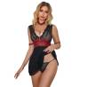 Vestido Bondage de Encaje Negro Subblime S/M, de lado levantando la falda