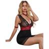 Vestido Bondage de Encaje Negro Subblime S/M, sentada de lado