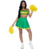Disfraz de animadora Leg Avenue verde y amarillo con top, falda y pompones