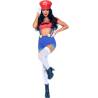 Vista frontal de cuerpo entero del disfraz Gamer Babe Leg Avenue rojo y azul