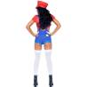 Vista trasera de los shorts azules con tirantes del disfraz Gamer Babe Leg Avenue