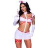 Disfraz de enfermera Leg Avenue blanco con guantes, de frente