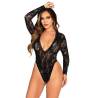Leg avenue - body de encaje y manga larga con diamantes negro talla única - 1