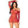 Leg avenue - minivestido de rejilla con hombros descubiertos y manga larga rojo - 1