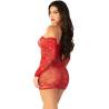 Leg avenue - minivestido de rejilla con hombros descubiertos y manga larga rojo - 2