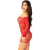 Leg avenue - minivestido de rejilla con hombros descubiertos y manga larga rojo - 3
