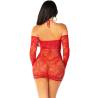 Leg avenue - minivestido de rejilla con hombros descubiertos y manga larga rojo - 4