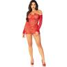 Leg avenue - minivestido de rejilla con hombros descubiertos y manga larga rojo - 5