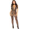 Bodystocking sin entrepierna Leg Avenue negro de malla con corazones, de frente y cuerpo entero