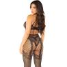 Bodystocking sin entrepierna Leg Avenue negro, de espaldas con detalle de la red de rombos