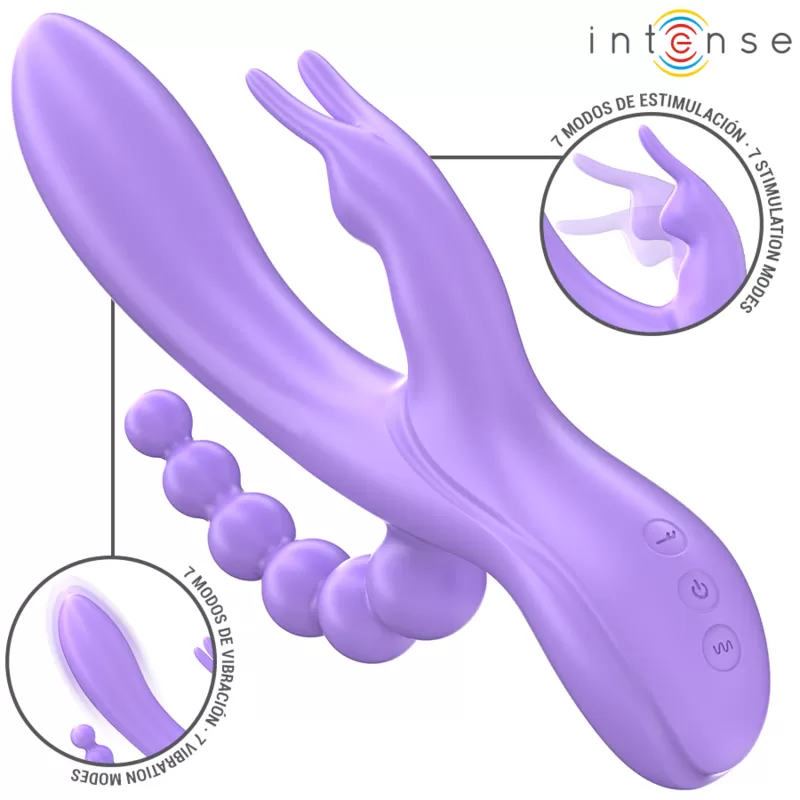Intense - miko triple vibrador rabbit & estimulador & anal 7 vibraciones morado