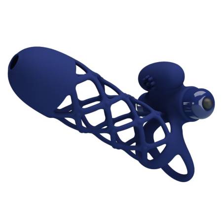 Pretty love - giann anillo vibrador con funda de silicona azul - 1