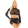 Top y falda de rejilla con brillantes Leg Avenue negro, de frente